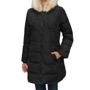 GAP Cold Control Max Puffer Jacket Faux Fur Trimmed Hood in Black Size M